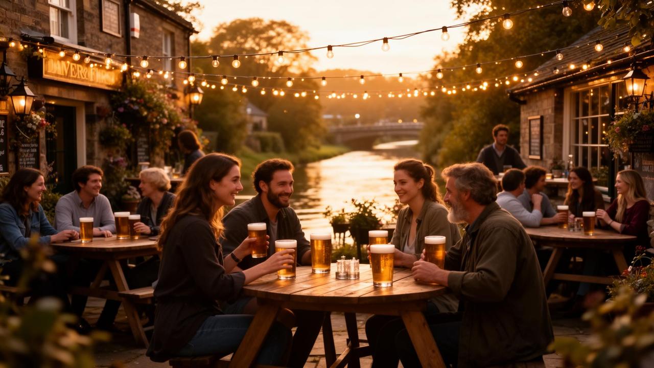 Lancaster pub beer garden at golden hour